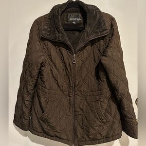 Weatherproof Quilted Jacket – Brown Faux Fur Lined Zip Coat – Size L